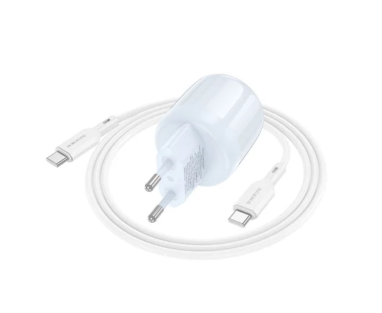 СЗУ Borofone BA93A Lustrous PD20W+QC3.0 (1USB-A/1C) + кабель Type-C to Type-C Blue
