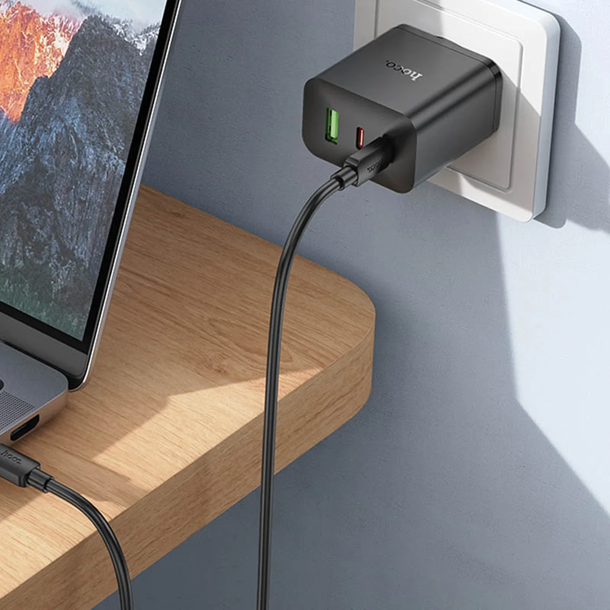 СЗУ Hoco N51 Scenery PD65W (1USB-A/2C) + кабель Type-C to Type-C Black