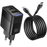 СЗУ Hoco CS112A Lounge PD30W+QC3.0 (1USB-A/1C) + кабель Type-C to Type-C Black