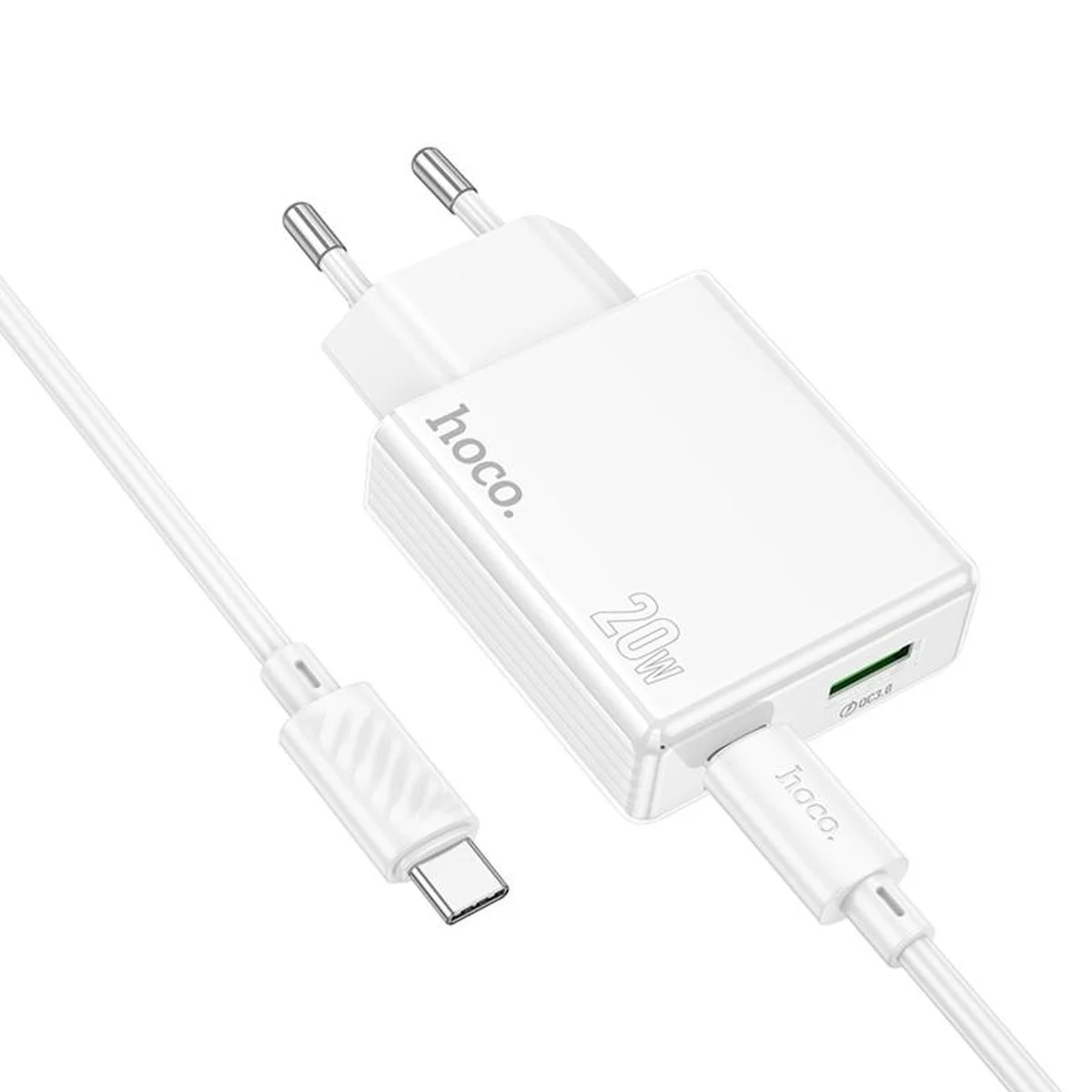 СЗУ Hoco C142A Direct PD20W+QC3.0 (1USB-A/1C) + кабель Type-C to Type-C White