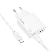 СЗУ Hoco C142A Direct PD20W+QC3.0 (1USB-A/1C) + кабель Type-C to Type-C White