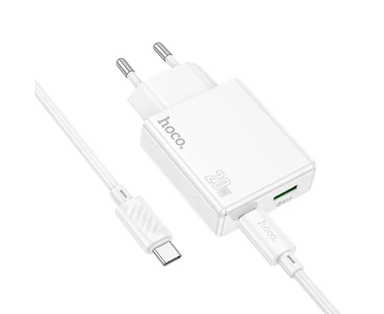 СЗУ Hoco C142A Direct PD20W+QC3.0 (1USB-A/1C) + кабель Type-C to Type-C White