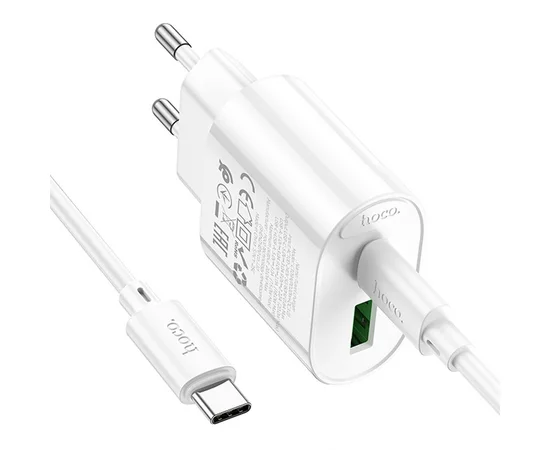 СЗУ Hoco C109A Fighter PD20W+QC3.0 (1USB-A/1C) + кабель Type-C to Type-C White