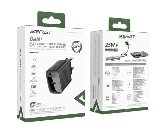 СЗУ Acefast A104 GaN PD25W (1USB-C) Black