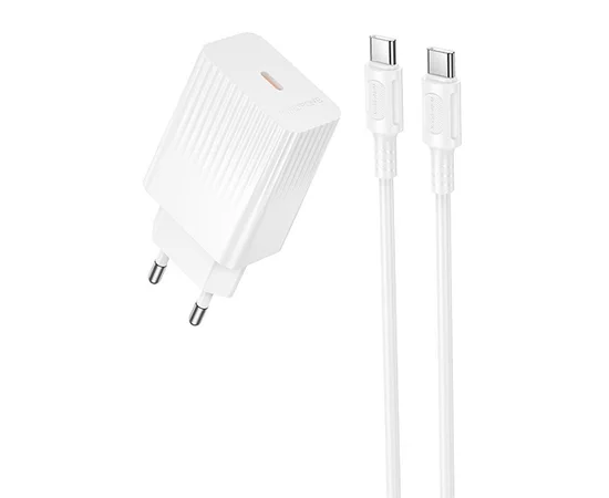 СЗУ Borofone BAS73A Source PD20W (1USB-C) + кабель Type-C to Type-C White