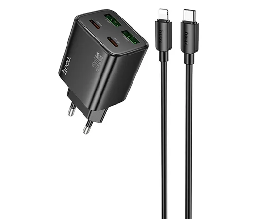 СЗУ Hoco N56 Fundador PD30W four-port (2C2A) + Type-C to Lightning Black