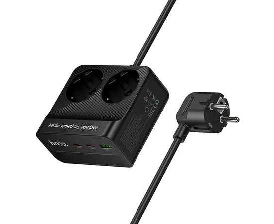 Удлинитель Hoco AC27 Descanso (PD30W/2C/1A/2xSocket) (2m) Black