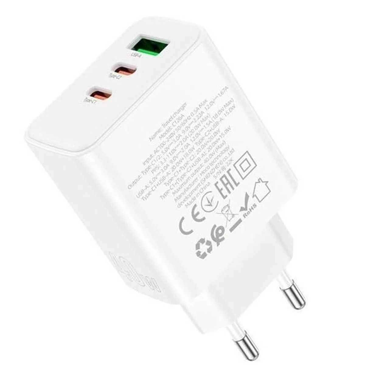 СЗУ Hoco C126A PD40W+QC3.0 (1USB/2Type-C) White