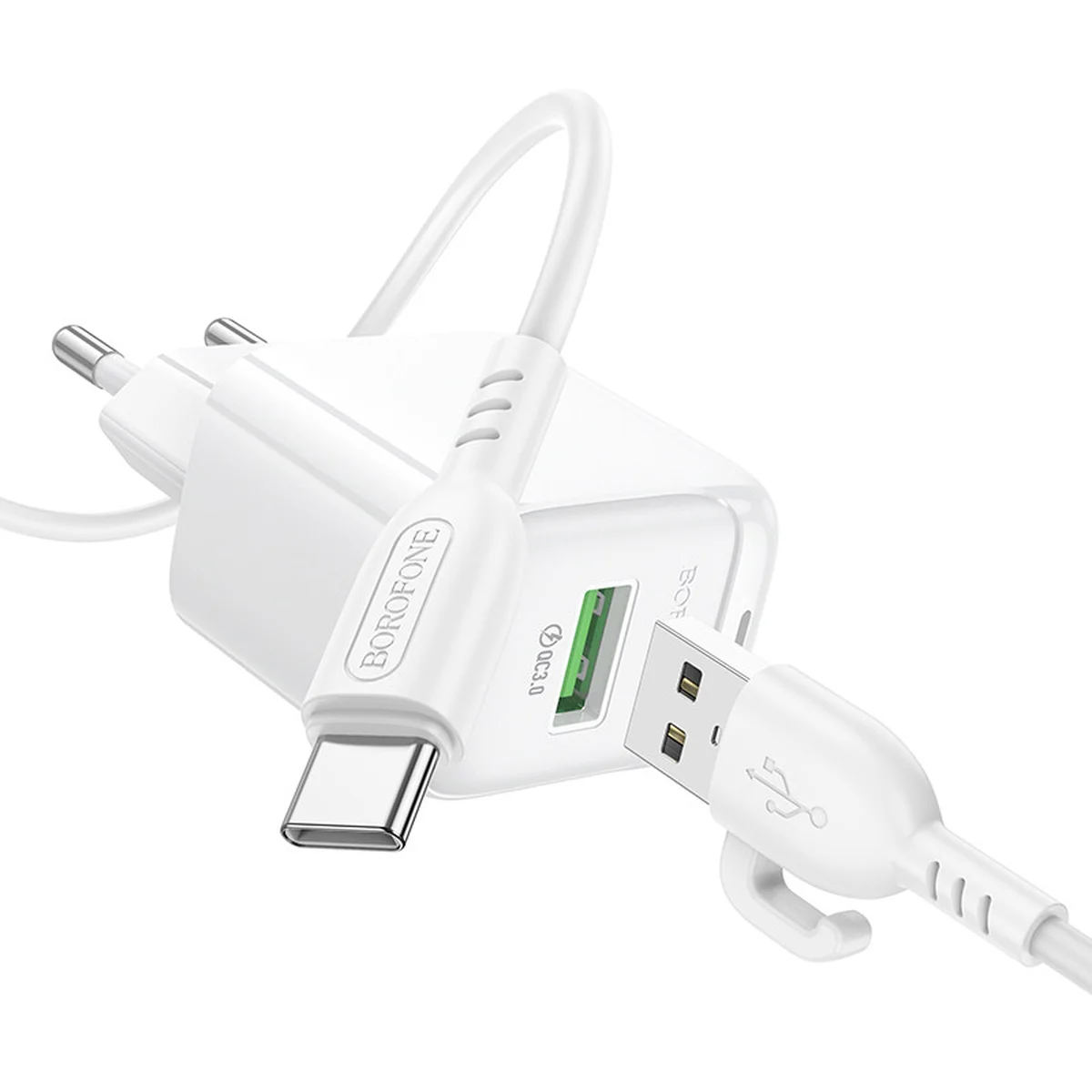 СЗУ Borofone BAS42A Potential QC3.0 (1USB-A) + Type-C White