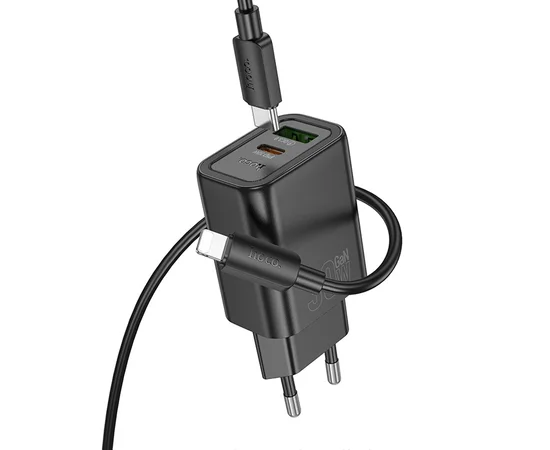 СЗУ Hoco N63 Gentle PD30W+QC3.0 (1USB-A/1C) + кабель Type-C to Lightning Black