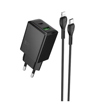 СЗУ Hoco N71 Nuevo PD30W+QC3.0 (1USB-A/1C) + кабель Type-C to Lightning Black