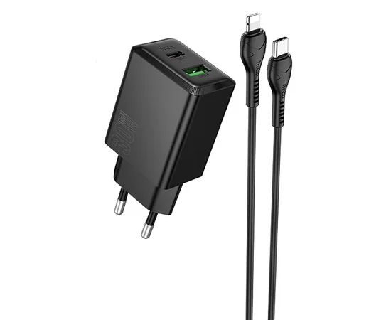СЗУ Hoco N71 Nuevo PD30W+QC3.0 (1USB-A/1C) + кабель Type-C to Lightning Black