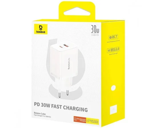 СЗУ Baseus Cube Pro Fast Charger PD30W (1USB-A/1C) (P10111404) Moon White