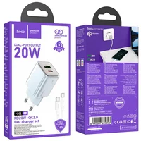 СЗУ Hoco N46 Glorious PD20W+QC3.0 (1USB-A/1C) + Type-C to Type-C Blue