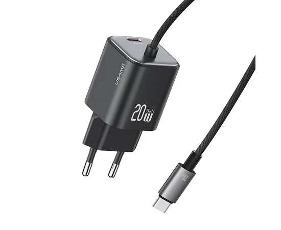 СЗУ Usams US-CC261 GaN JC Ser. 20W (2USB-C) + кабель Type-C to Type-C Black