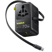 Сетевой универсальный переходник Baseus CG11 70W with retractable cable (2USB-A/3C/1Socket) (E0307E) Cosmic Black