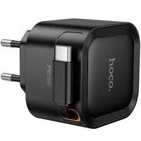 СЗУ Hoco C153A Changer With Retractable Cable Type-C PD20W Black