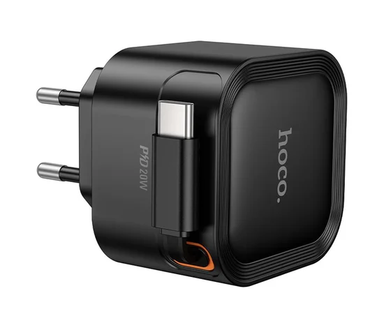 СЗУ Hoco C153A Changer With Retractable Cable Type-C PD20W Black