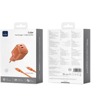 СЗУ WIWU G025 Cube PD45W (2USB-C) + кабель Type-C to Type-C Orange