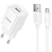 СЗУ Hoco C145A Charm QC3.0 18W (1USB-A) + кабель USB to MicroUSB White
