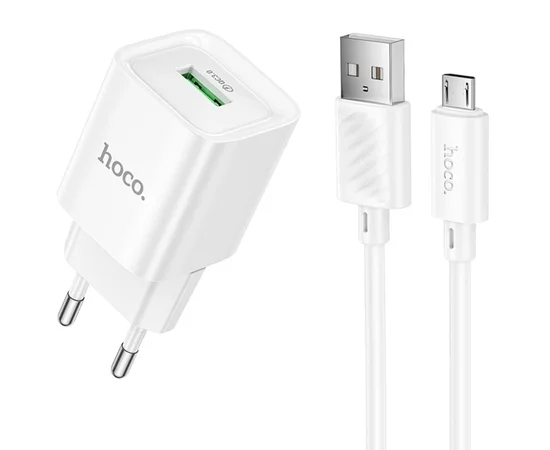 СЗУ Hoco C145A Charm QC3.0 18W (1USB-A) + кабель USB to MicroUSB White