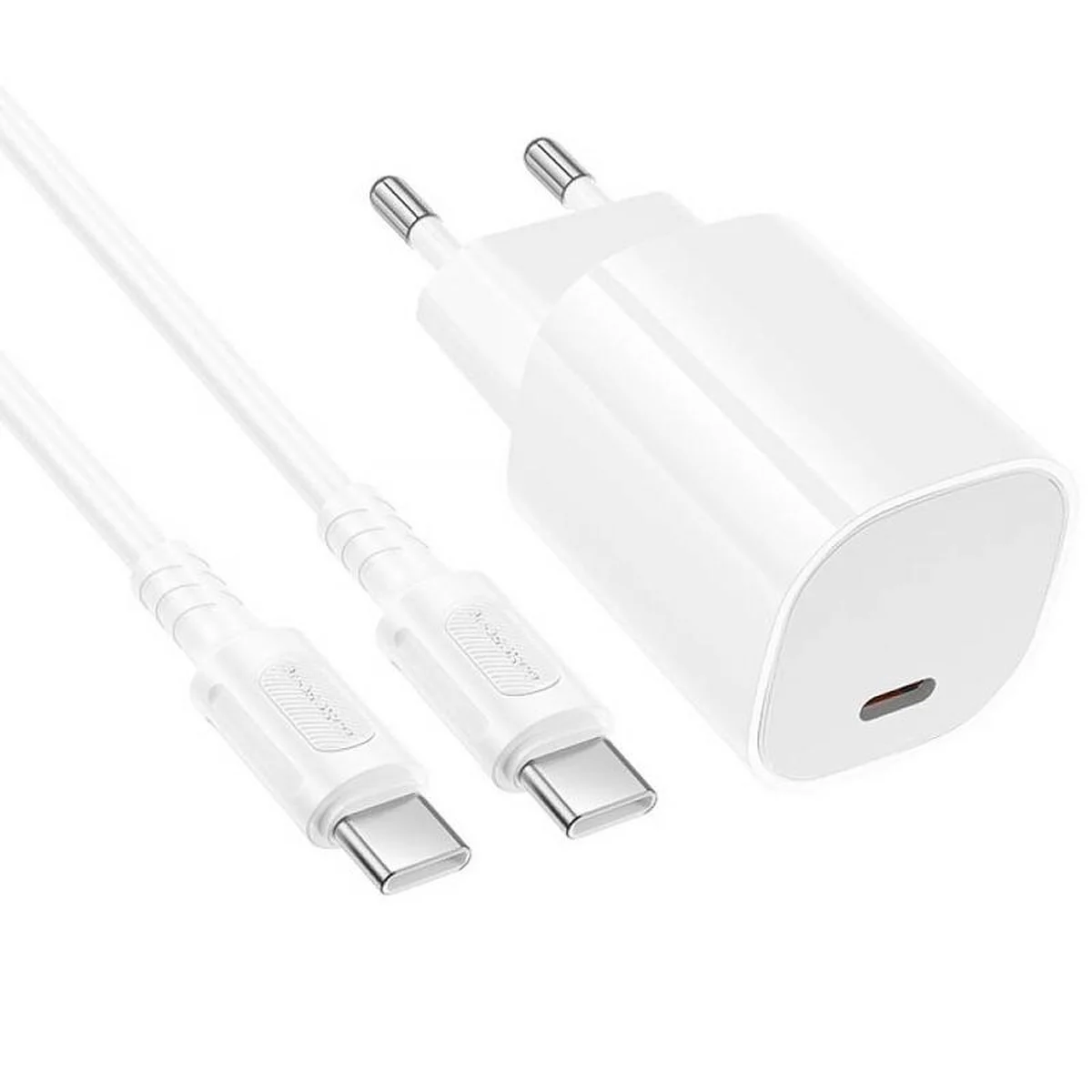 СЗУ Borofone BA103A Pudding PD20W (1USB-C) + кабель Type-C to Type-C White