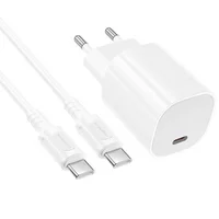 СЗУ Borofone BA103A Pudding PD20W (1USB-C) + кабель Type-C to Type-C White