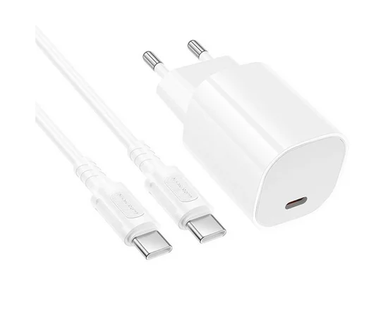 СЗУ Borofone BA103A Pudding PD20W (1USB-C) + кабель Type-C to Type-C White