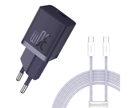 СЗУ Baseus GaN5 Fast Charger (mini) 30W (1USB-C) + кабель Type-C to Type-C (P10110902) Midnight Purple