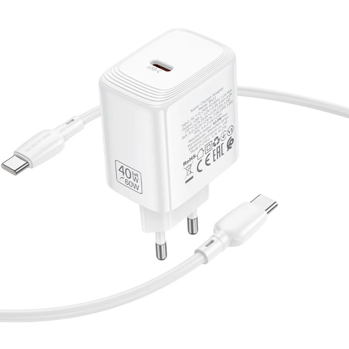 СЗУ Borofone BN33 Fuente PD40W (1USB-C) + кабель Type-C to Type-C White