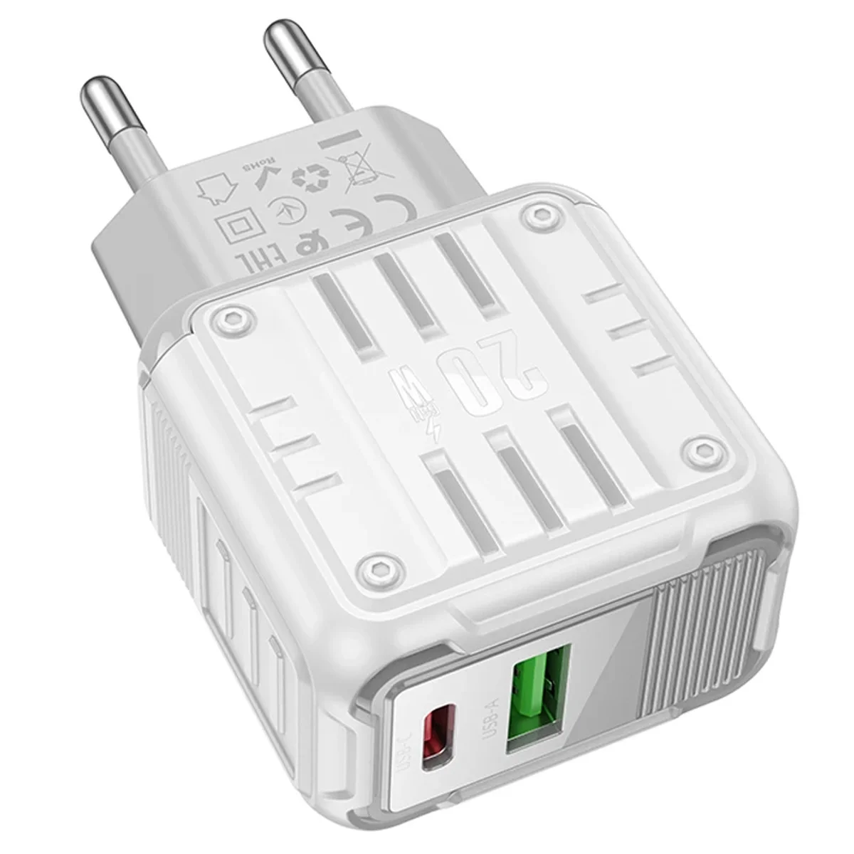 СЗУ Hoco C135A Rock PD20W+QC3.0 (1USB-A/1USB-C) White