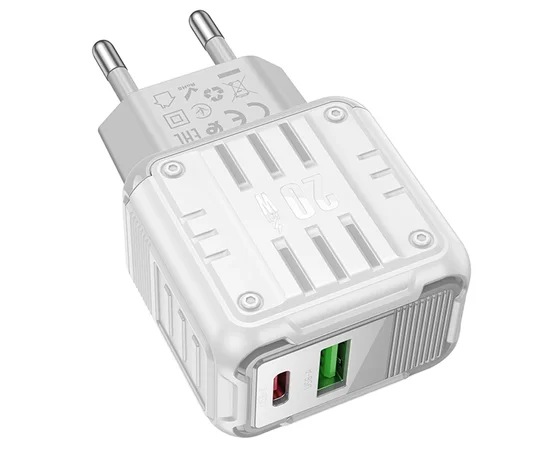 СЗУ Hoco C135A Rock PD20W+QC3.0 (1USB-A/1USB-C) White