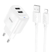 СЗУ Hoco C141A Smart 2.1A (2USB-A) + кабель USB to Lightning White