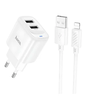 СЗУ Hoco C141A Smart 2.1A (2USB-A) + кабель USB to Lightning White