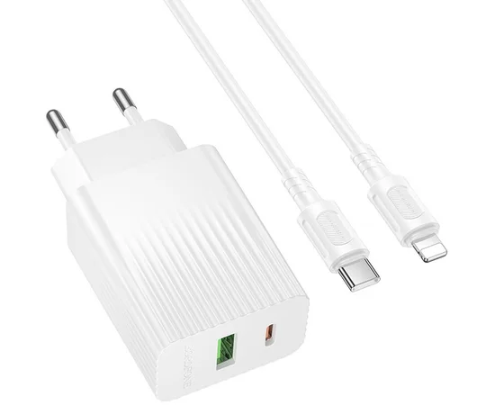 СЗУ Borofone BAS76A Source PD30W+QC3.0 (1USB-A/1C) + кабель Type-C to Lightning White