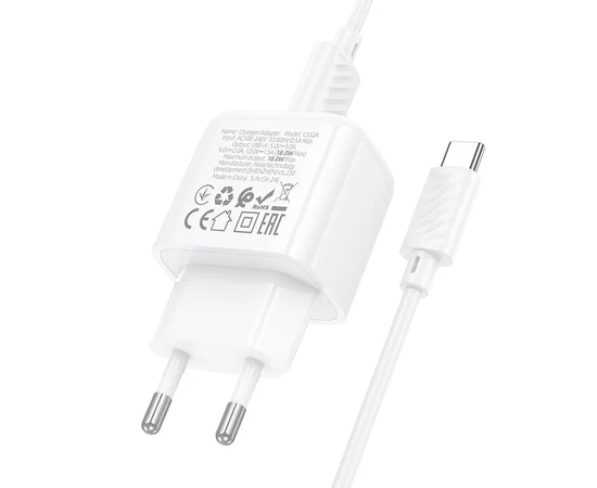 СЗУ Hoco CS52A Surplus QC3.0 (1USB-A) + кабель USB to Type-C White