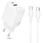 СЗУ Borofone BN27 Fuente PD20W+QC3.0 (1USB-A/1C) + кабель Type-C to Type-C White