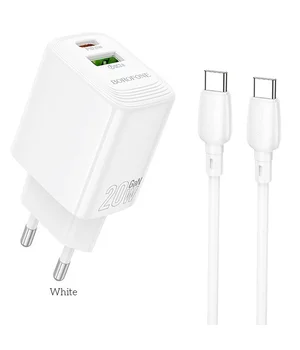 СЗУ Borofone BN27 Fuente PD20W+QC3.0 (1USB-A/1C) + кабель Type-C to Type-C White