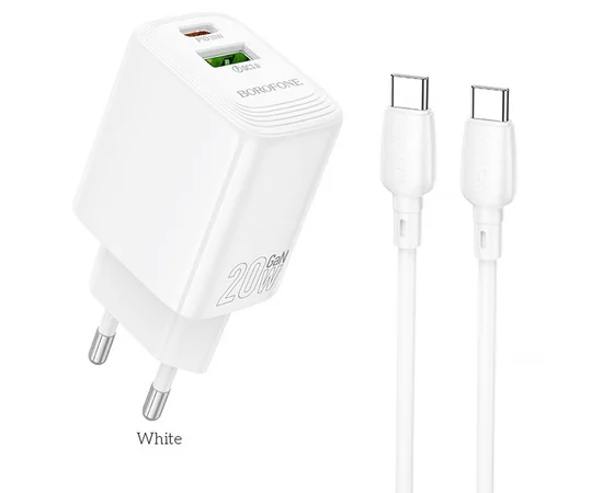СЗУ Borofone BN27 Fuente PD20W+QC3.0 (1USB-A/1C) + кабель Type-C to Type-C White