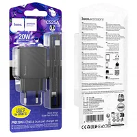 СЗУ Hoco CS25A Rico PD20W+QC3.0 (1USB-A/1C) + кабель Type-C to Type-C Black