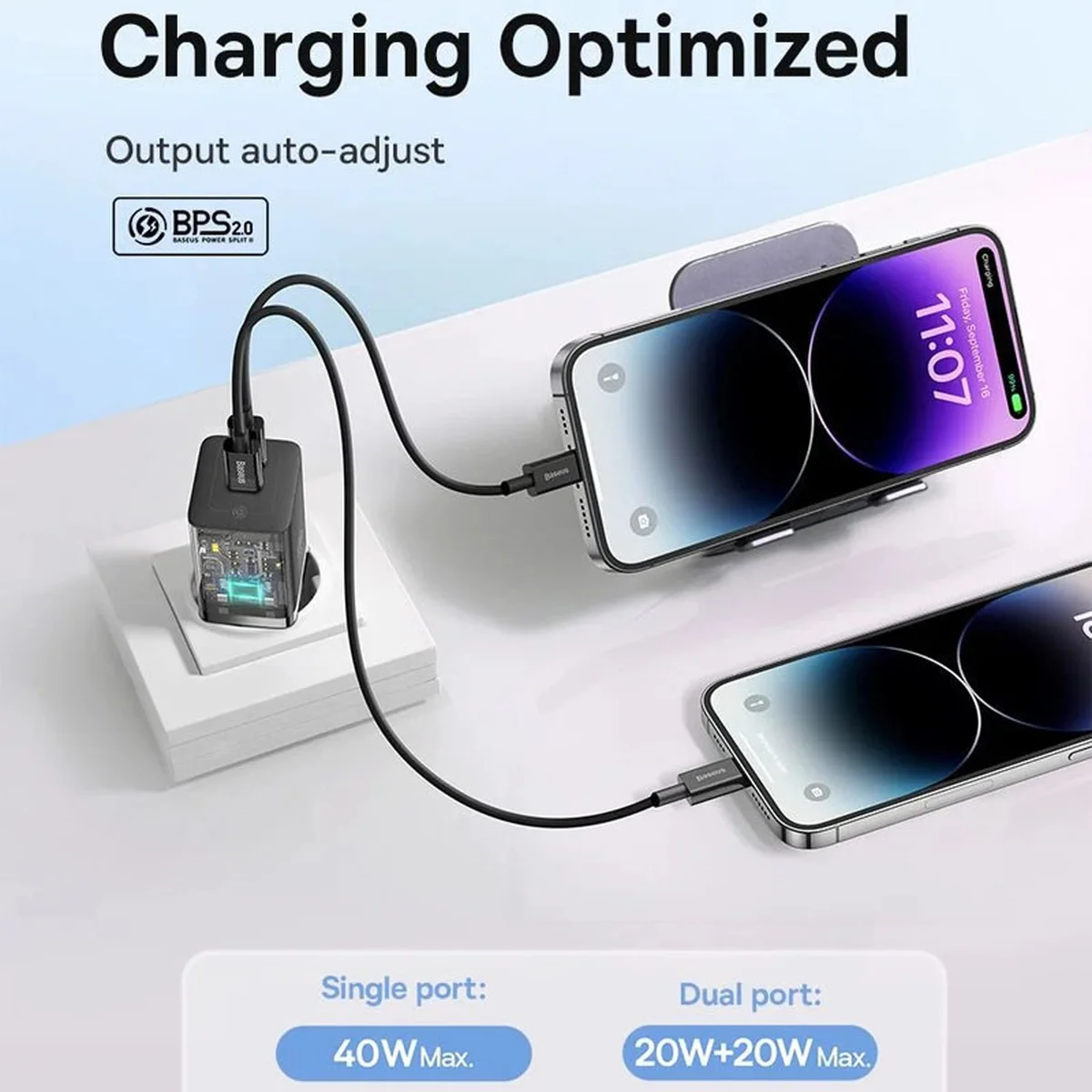 СЗУ Baseus GaN5 Pro OS + Type-C to Type-C 40W (CCGP18010) Black