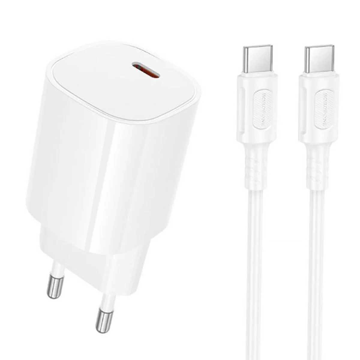 СЗУ Borofone BA103A Pudding PD20W (1USB-C) + кабель Type-C to Type-C White