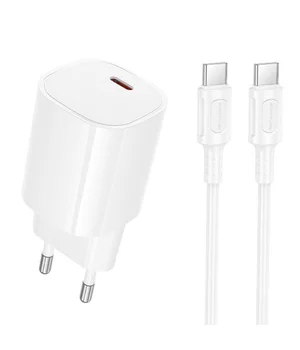 СЗУ Borofone BA103A Pudding PD20W (1USB-C) + кабель Type-C to Type-C White