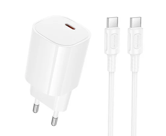 СЗУ Borofone BA103A Pudding PD20W (1USB-C) + кабель Type-C to Type-C White