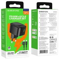 СЗУ Borofone BAS22A Fortune PD20W+QC3.0 (1C1A) + Type-C to Type-C Black