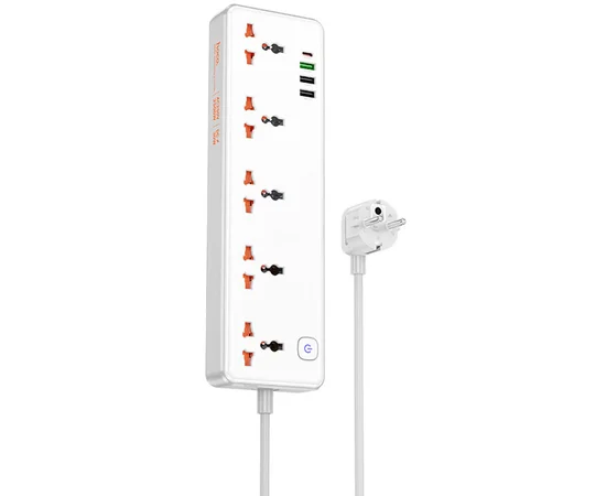 Подовжувач Hoco AC14A Rico PD30W (3USB-A/1C/5xSocket) (1.5m) White