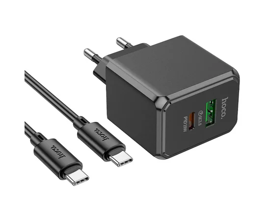 СЗУ Hoco CS14A PD20W+QC3.0 (1USB-A/1C) + Type-C to Type-C Black