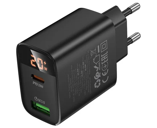 СЗУ Borofone BA96A Ilustre with digital display PD20W+QC3.0 (1USB-A/1C) Black