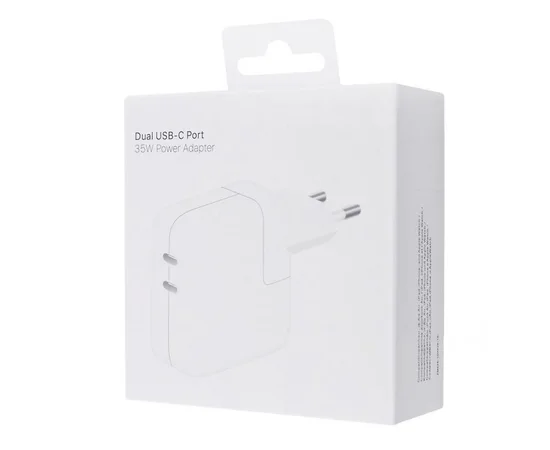 СЗУ 35W Dual Power Adapter for Apple (2USB-C) (AAA) (box) White