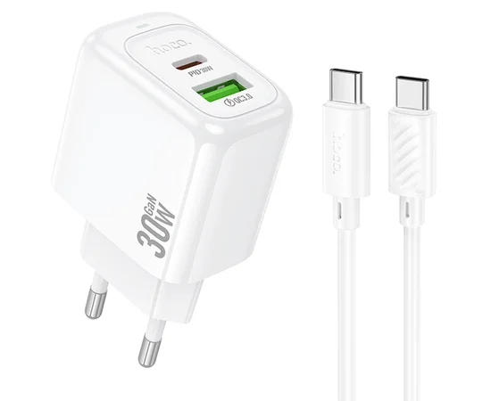 СЗУ Hoco CS55A Surplus PD30W+QC3.0 (1USB-A/1C) + Type-C to Type-C White